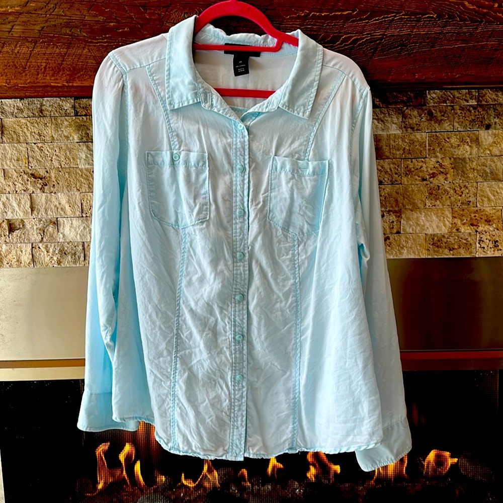 Lane Bryant Light Blue Button Front Shirt Size 20